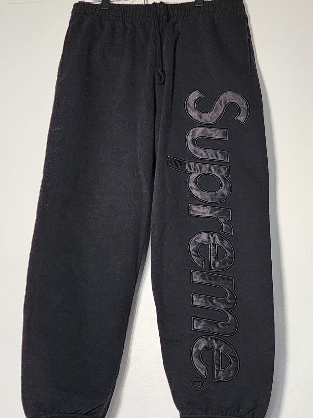Supreme Satin Applique Black On Black Sweatpants